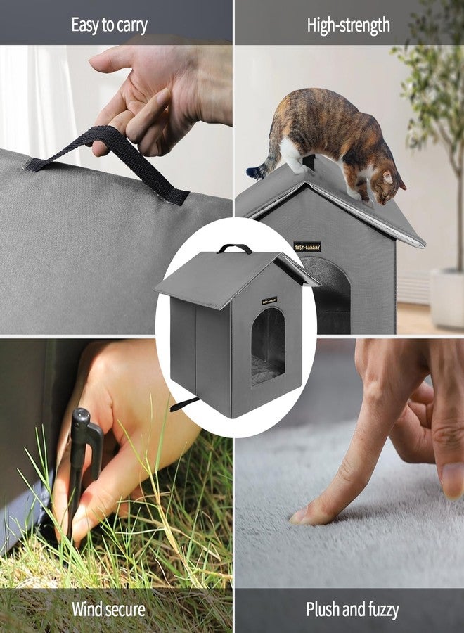 Rest-Eazzzy Outdoor Cat House, Feral Cat House Insulated with Mat and Clip, Weatherproof and Insulated, Cat Beds for Cats Kittens Puppies, Never Blow Away (Grey, S 13" X 13" X 14") - Image 5