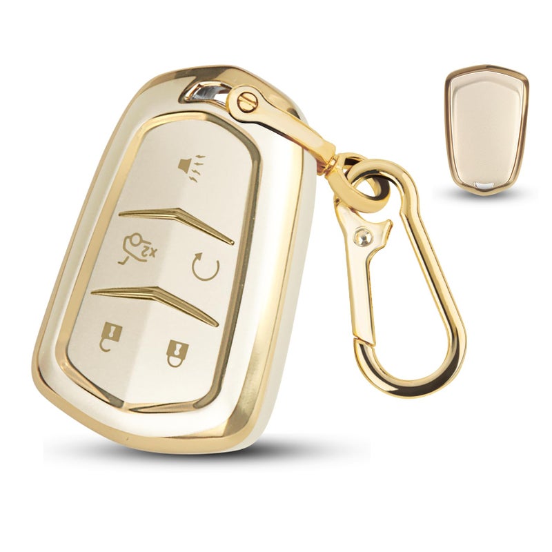 FT FUNTOR for Cadillac Key Fob Cover5 Buttons Compatible with 20152023 Cadillac CTS XT5 ATS CT6 SRX EscaladeSoft TPU Shell Case 360FullCoverage Protection Champagne Gold Flowing Light - Image 3
