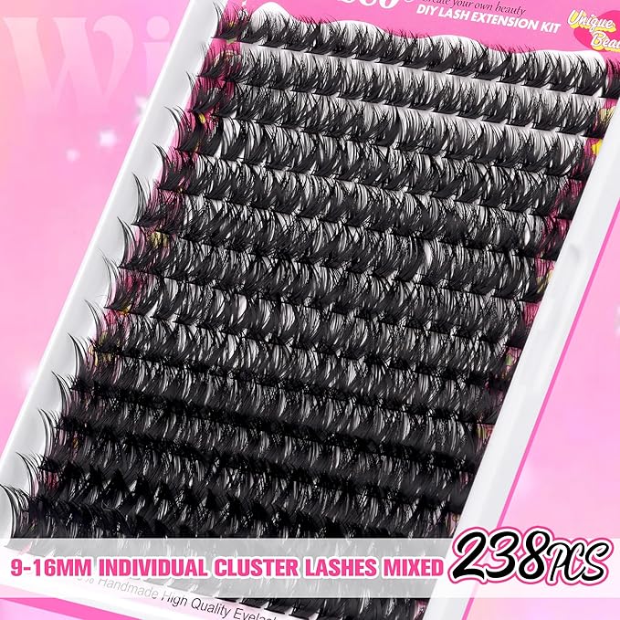 wiwoseo Individual Eyelashes Cluster Cluster Lashes Kit Lashes Individual Cluster Kit 6080100D Lash Clusters Eyelash Extensions Eyelashes Individual Kit with Bond and Seal Lash Glue1018MM
