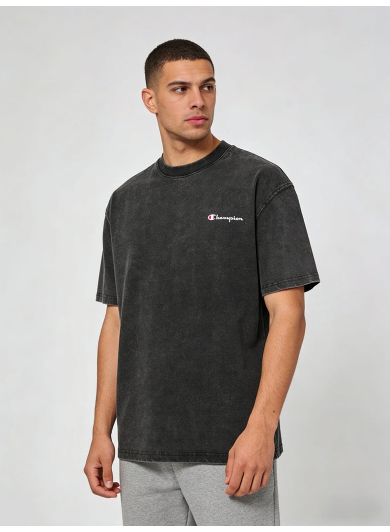 شامبيون Champion Men's Vintage Washed Oversized Crew Neck T-Shirt, Black Acid Wash Short Sleeve Casual Tee - Image 4