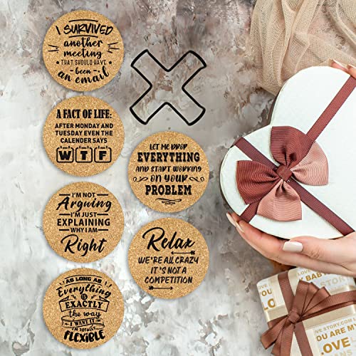 Homythe Office Gifts for Coworkers, Novelty Gifts for New Colleagues Employees Boss, Funny Office Desk Coasters, 6 Pcs Drink Coasters with Metal Holder, Birthday Housewarming Gifts for Men Women - Image 3