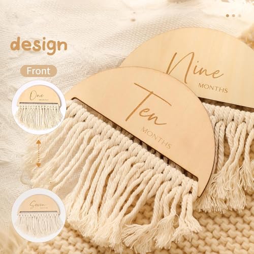 Haoser Boho Baby Monthly Milestone Cards|13Pcs Baby Photo Shoot Props Milestone Cards With Tassel From Newborn To 1 Year|Baby Gift Set|Baby Photo Props|,Beige - Image 3
