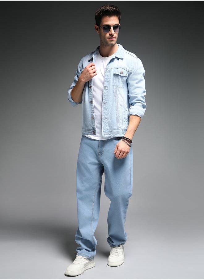 HIGH STAR Men's Indigo 100% Cotton Solid Pattern Full Length Straight Fit Jeans  - Image 1