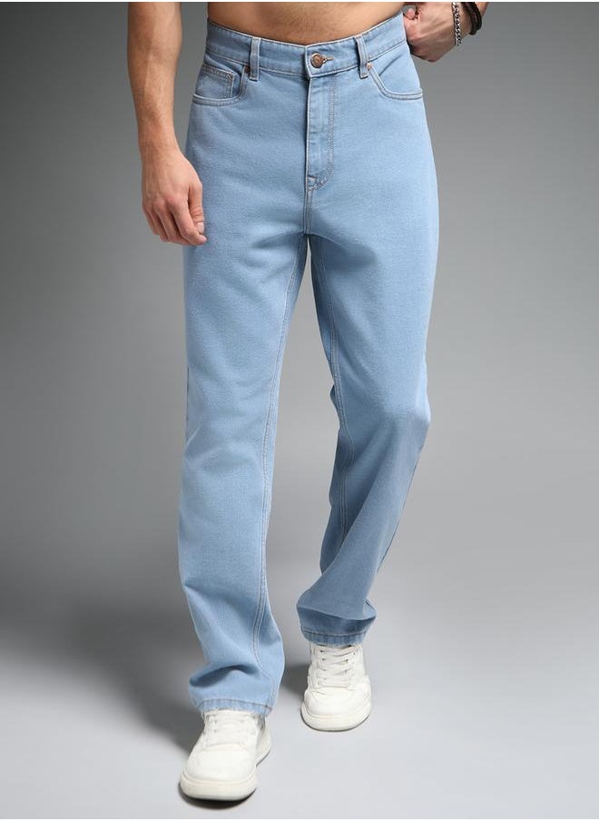 HIGH STAR Men's Indigo 100% Cotton Solid Pattern Full Length Straight Fit Jeans  - Image 2