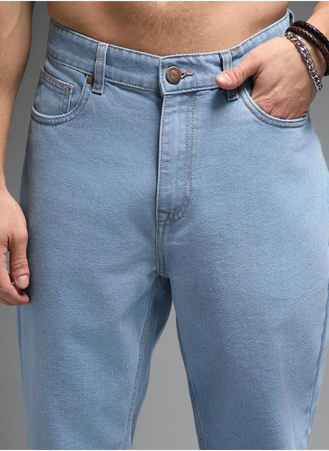 HIGH STAR Men's Indigo 100% Cotton Solid Pattern Full Length Straight Fit Jeans  - Image 4