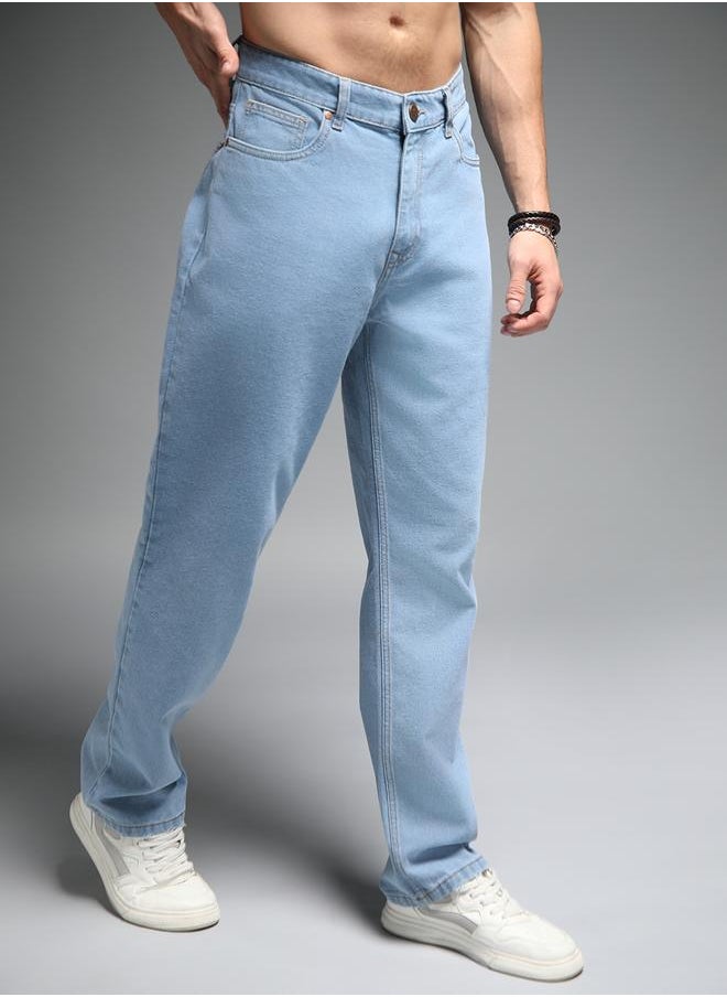 HIGH STAR Men's Indigo 100% Cotton Solid Pattern Full Length Straight Fit Jeans  - Image 3