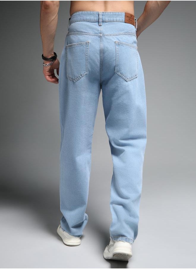 HIGH STAR Men's Indigo 100% Cotton Solid Pattern Full Length Straight Fit Jeans  - Image 5