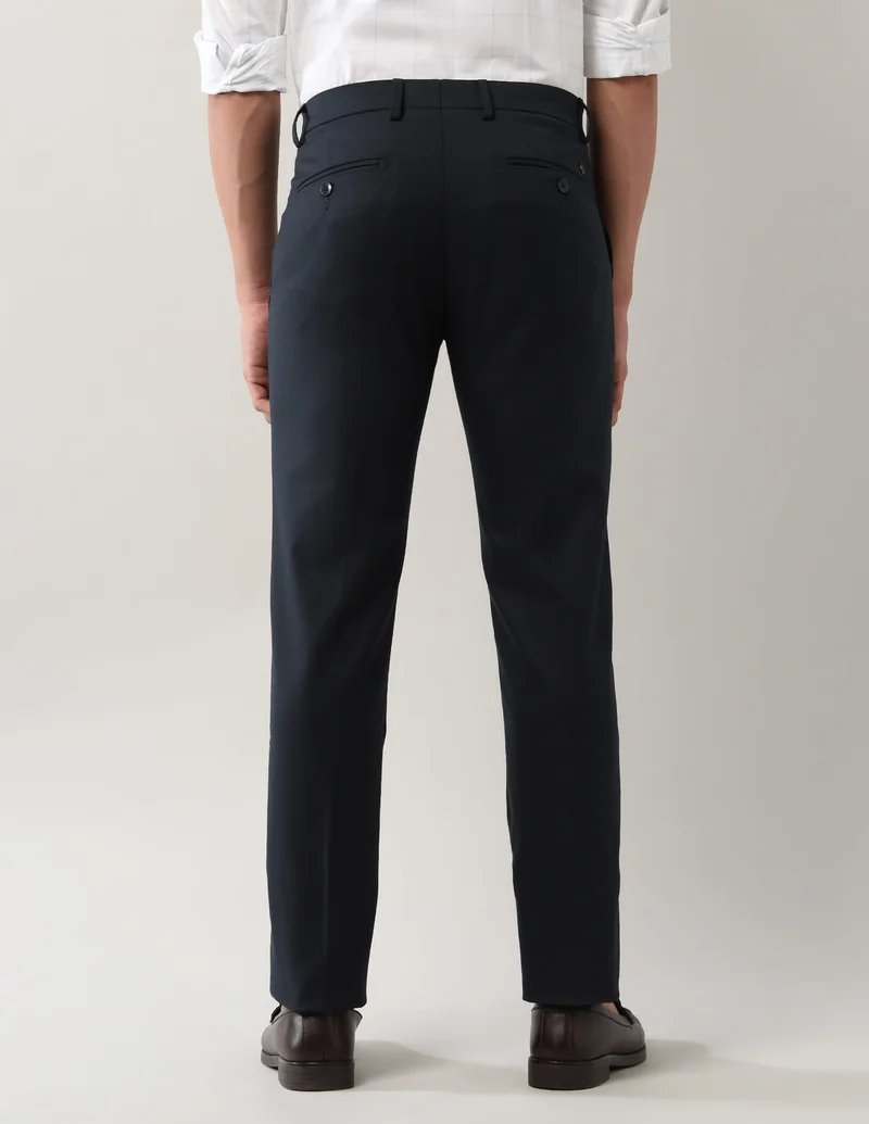 Arrow Navy Mid Rise Regular Fit Solid Trousers for Men | Best Price UAE