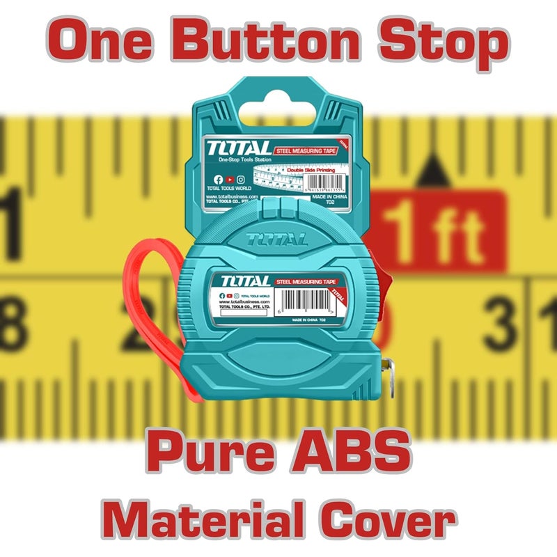 Total Steel Measuring Tape 8m - Retractable Tape with Easy-to-Read Markings and Shock-Resistant Case - Image 5