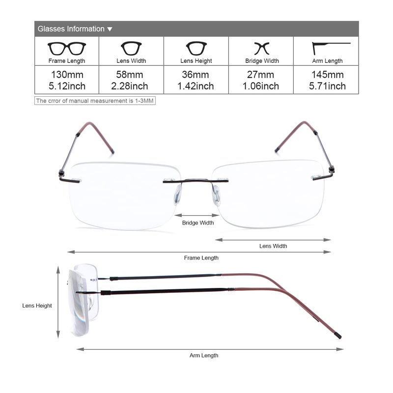 YIMI نظارات قراءة بدون إطار متعددة البؤر YIMI UV400 مضادة للضوء الأزرق للكمبيوتر للرجال والنساء (بني، 1.50، مضاعف_x) - Image 3