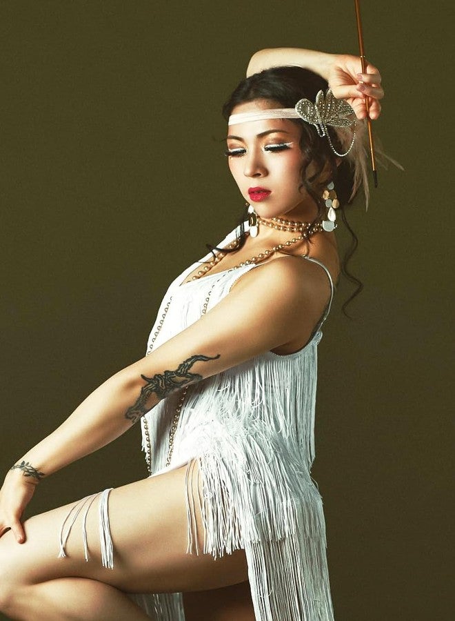 VENOFEN 1920s Flapper Headpiece White Feather Flapper Headband Great Gatsby 20s Headpiece Roaring 20s Accessories for Women and Girls - Image 5
