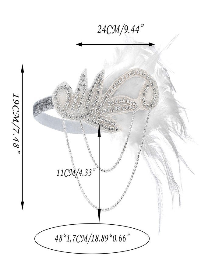 VENOFEN 1920s Flapper Headpiece White Feather Flapper Headband Great Gatsby 20s Headpiece Roaring 20s Accessories for Women and Girls - Image 2