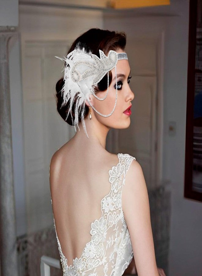 VENOFEN 1920s Flapper Headpiece White Feather Flapper Headband Great Gatsby 20s Headpiece Roaring 20s Accessories for Women and Girls - Image 3