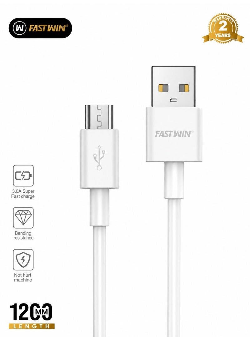 Fast charging cable, rubber USB to Micro 2.0, compatible with Galaxy S7, S6, Note, LG, Nexus, Nokia, and PS4 - White, 1 meters long"