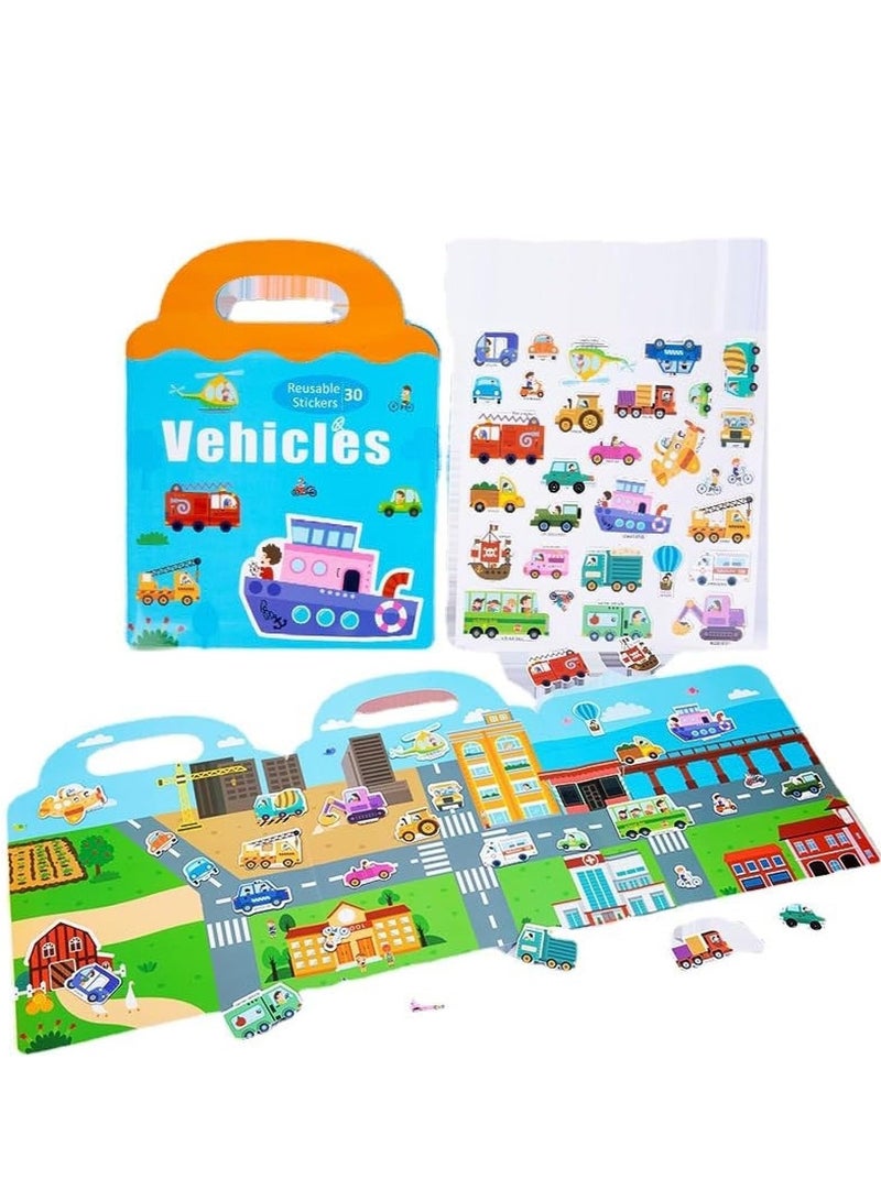 Generic Portable Reusable Vehicles Magnetic Stickers Book for Preschoolers and Toddlers 