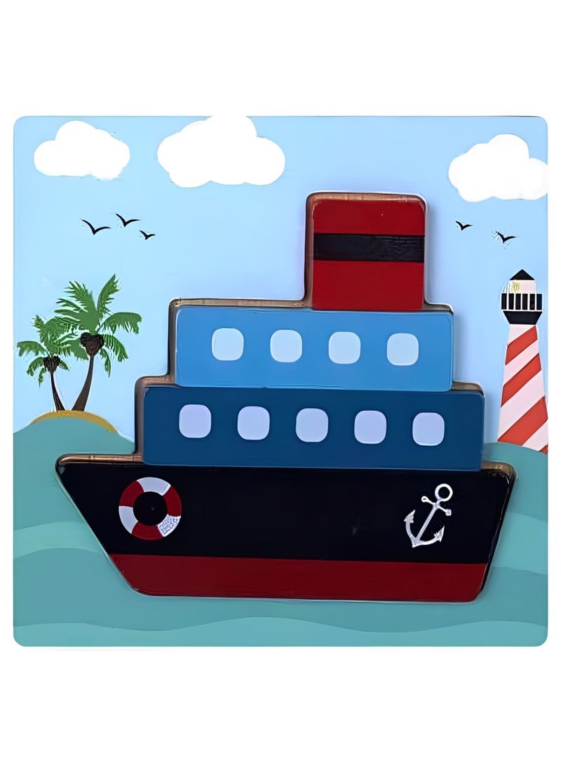 لغز خشبي ثلاثي الأبعاد مصمم على شكل سفينة صغيرة ملونة للأطفال الصغار، أدوات دعم التعليم المبكر للآباء والمعلمين، ألوان وأنماط جذابة، ألعاب مونتيسوري صممت لتنمية المهارات الحسية والحركية، هدايا رائعة