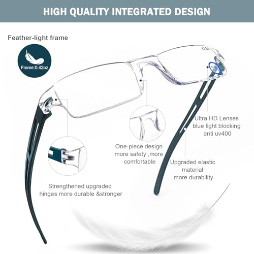 AQWANO Rimless Computer Reading Glasses Blue Light Blocking, 5 Pack Fashion Clear Frame Readers for Women Men Lightweight & Comfortable Anti Glare, 1.25 - Image 4