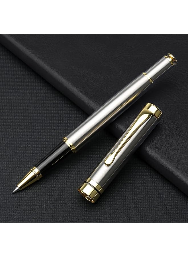 إيروريكس أقلام حبر جاف فاخرة أفضل مجموعة هدايا أقلام حبر جاف للرجال والنساء للمكتب التنفيذي الاحترافي أقلام حبر جاف لطيفة صندوق هدايا أنيق قلم حبر جاف أسود قابل لإعادة التعبئة عرض الخط 0.5 مم فضي - Image 5