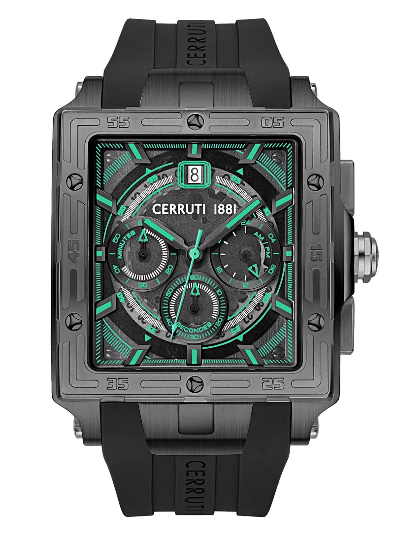 شيروتي 1881 Cerruti 1881 Odissea Chronograph Watch for Men - Square Case, Black Smoke Dial, Black Silicone Strap