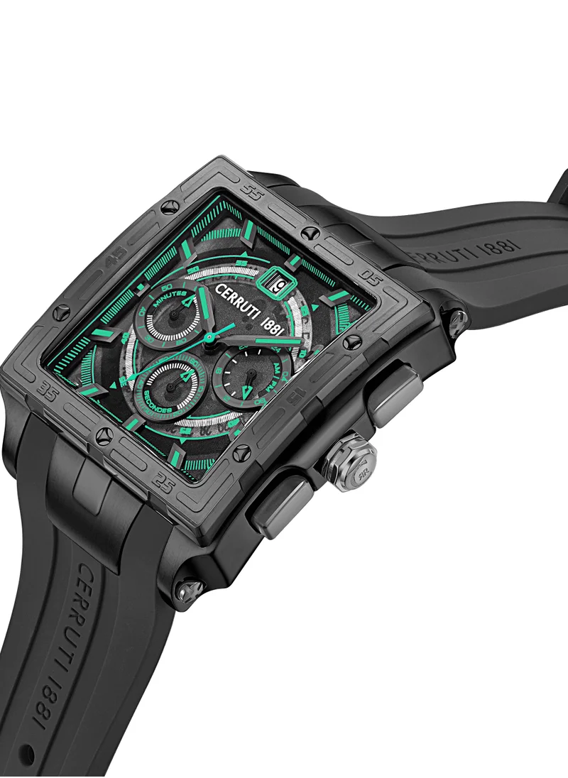 شيروتي 1881 Cerruti 1881 Odissea Chronograph Watch for Men - Square Case, Black Smoke Dial, Black Silicone Strap