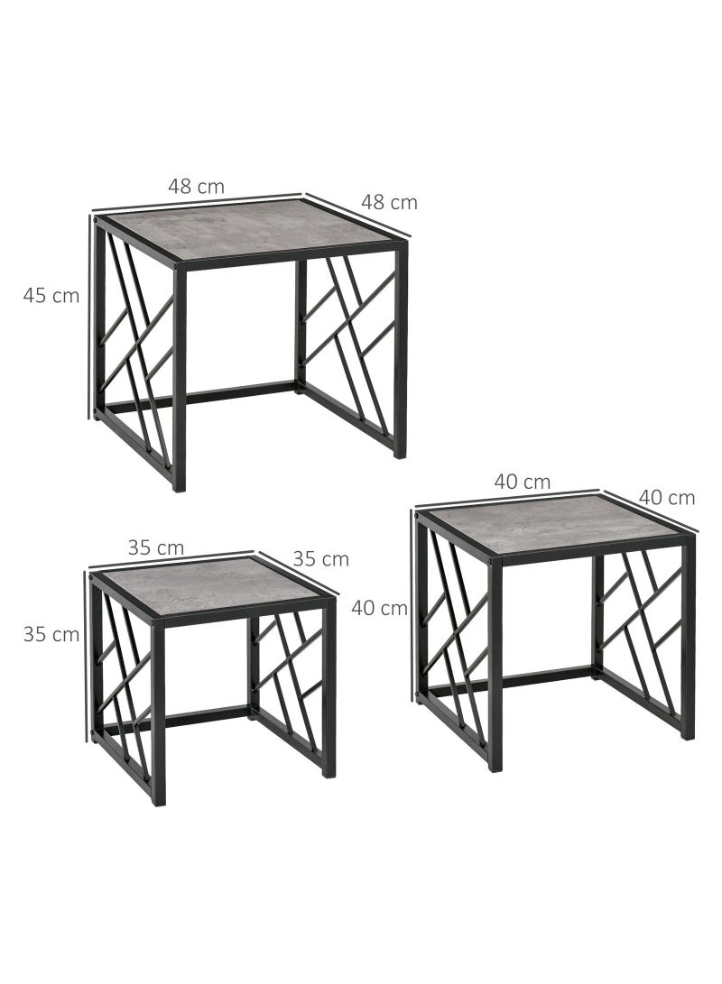 Home gallery Set of 3 Nesting Coffee Tables Square Side Tables with Metal Frame - Grey 45X48X48 - Image 4