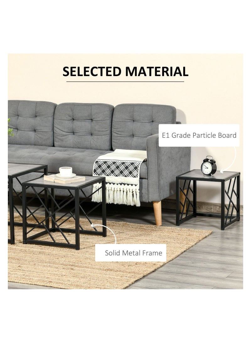 Home gallery Set of 3 Nesting Coffee Tables Square Side Tables with Metal Frame - Grey 45X48X48 - Image 3