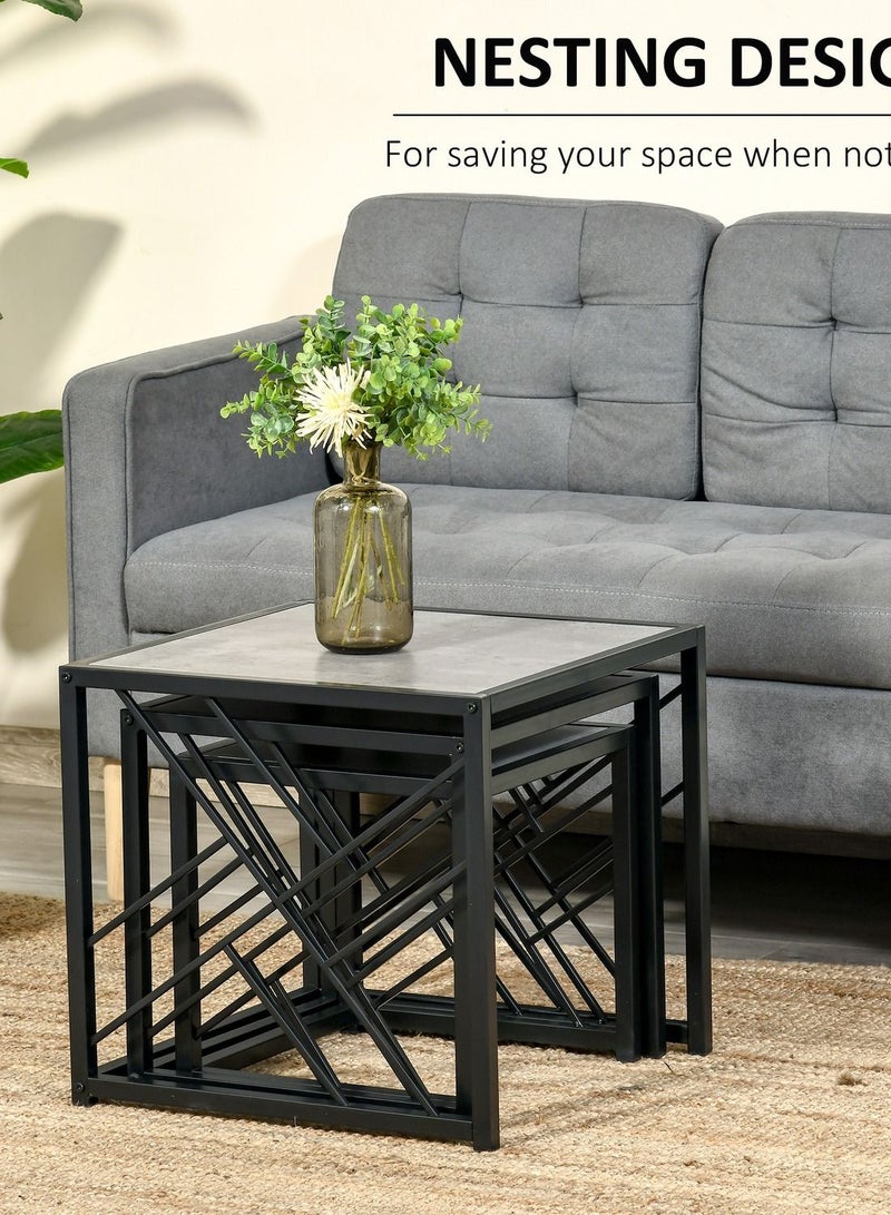 Home gallery Set of 3 Nesting Coffee Tables Square Side Tables with Metal Frame - Grey 45X48X48 - Image 2