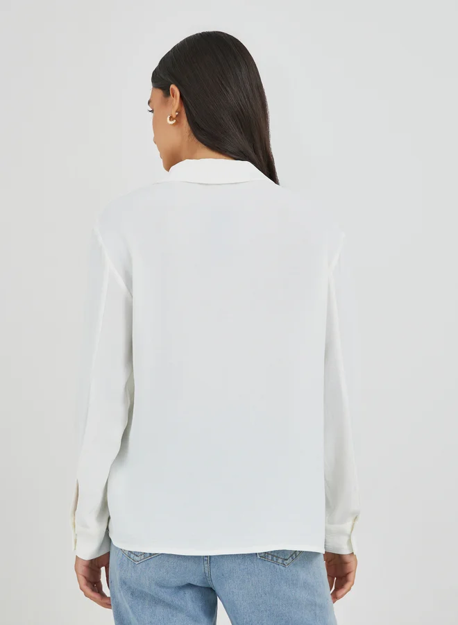Styli Styli Solid Oversized Wrap Look Blouse with Notch Lapel