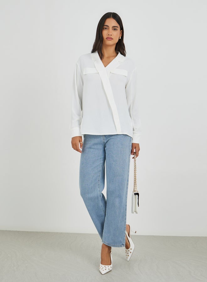 Styli Solid Oversized Wrap Look Blouse With Notch Lapel - Image 2