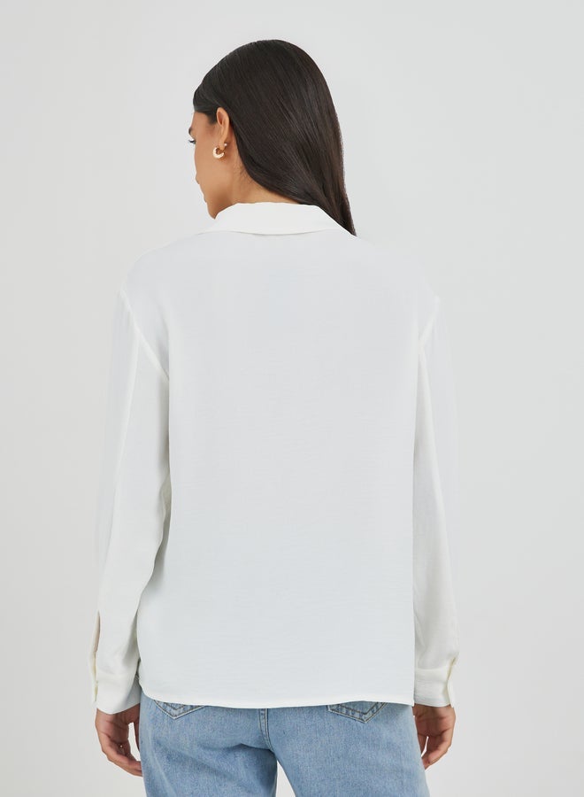 Styli Solid Oversized Wrap Look Blouse With Notch Lapel - Image 4