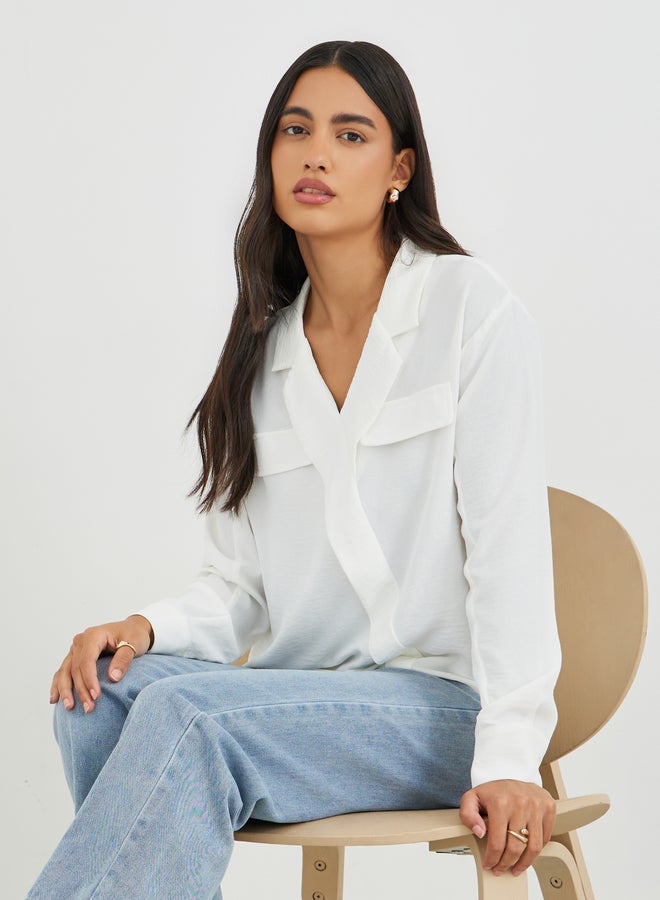 Styli Solid Oversized Wrap Look Blouse With Notch Lapel - Image 3