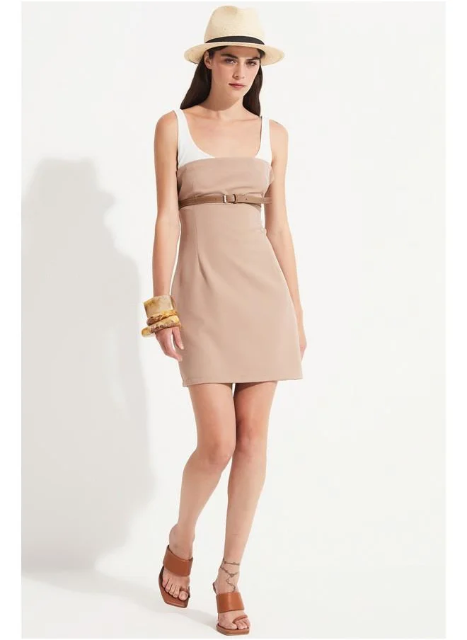 جون June Women Fitted Color Block Mini Dress Mink