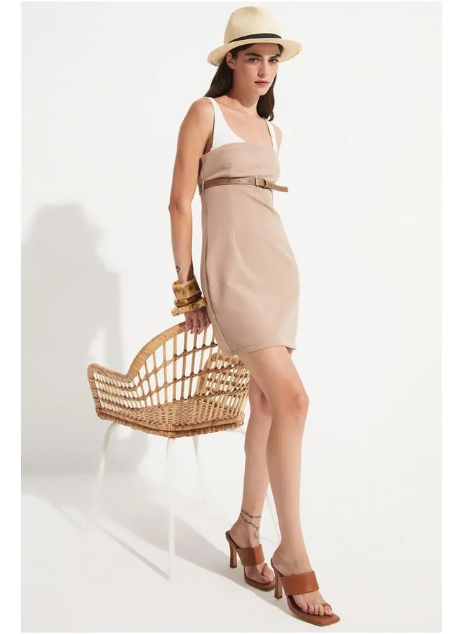 JUNE Belted Sleeveless Mini Dress