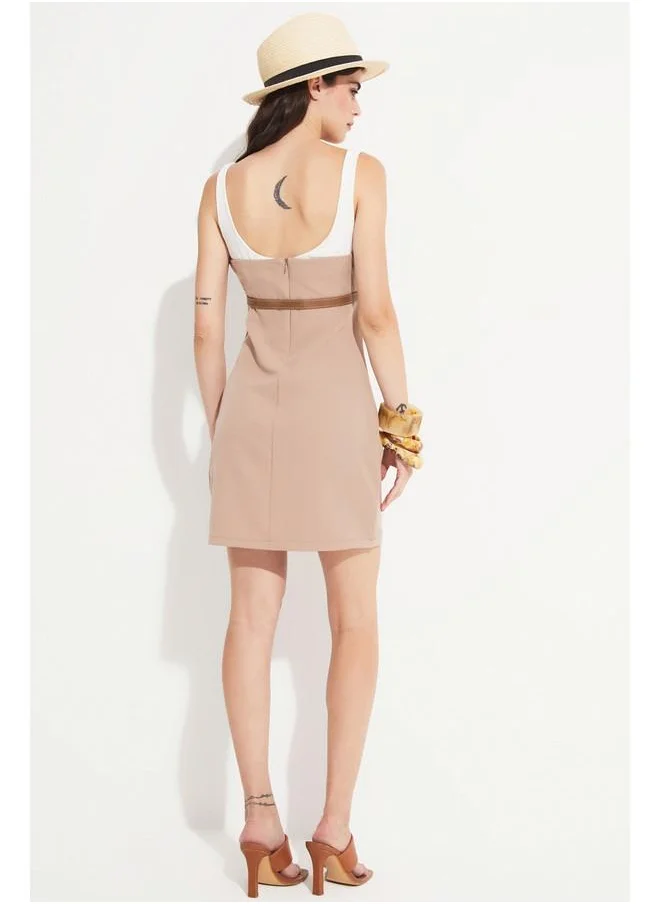 JUNE Belted Sleeveless Mini Dress