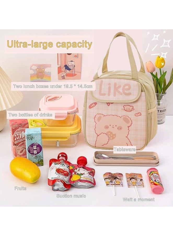 VUCATIN Insulated Lunch Bag Outdoor Insulated Cooler Tote Bag Durable Reusable Tote Bag Kawaii Lunch Bag for Kids School Large Capacity Picnic Bag for Women (Brown)  - Image 2