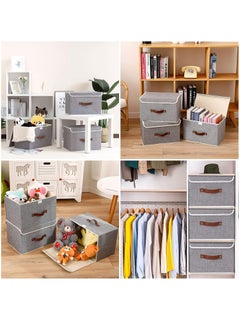 Arabest Storage Bins with Lids, Set of 3 Foldable Storage Boxes with Lids and Leather Handle, Closet Organizers for Clothes Storage, Linen Fabric Storage Baskets Washable, for Toys, Clothes and Books  - Image 5