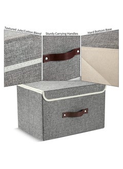 Arabest Storage Bins with Lids, Set of 3 Foldable Storage Boxes with Lids and Leather Handle, Closet Organizers for Clothes Storage, Linen Fabric Storage Baskets Washable, for Toys, Clothes and Books  - Image 3