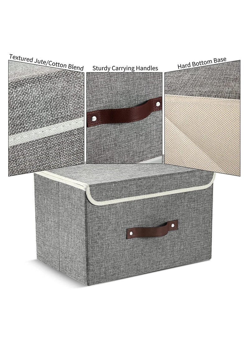 Arabest Storage Bins with Lids, Set of 3 Foldable Storage Boxes with Lids and Leather Handle, Closet Organizers for Clothes Storage, Linen Fabric Storage Baskets Washable, for Toys, Clothes and Books  - Image 3