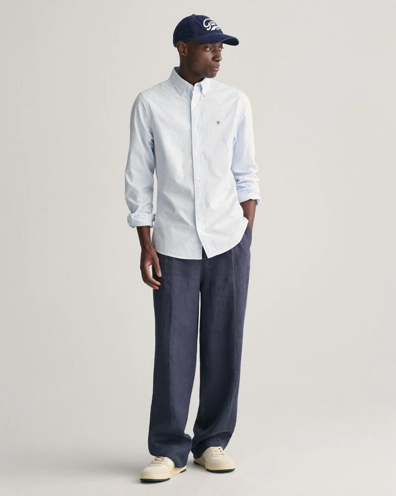 Gant  Slim Fit Banker Stripe  Classic Short Sleeve  Oxford Shirt for Men | Best Price UAE