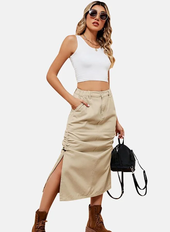 YUNIQEE Beige Denim Midi Skirts