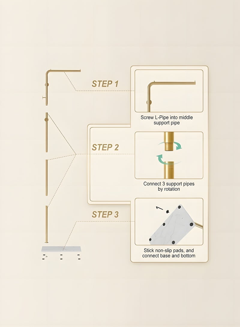 Beauenty Freestanding Metal Coat Rack,Standing Coat Rack with Heavy Base,Modern Coat Tree with Crossbar and 3 Hooks,for Clothing Entryway,Bedroom,Living Room,Office,Hats,Scarves,Clothes,and Handbags - Image 3