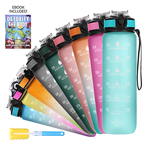 SOLARA Unbreakable Water Bottle with Motivational Time Marker, Sipper Bottle for Adults, Water bottle for Gym Office| Mobile app with Drinking water reminder | Cool Aqua Green - Image 1
