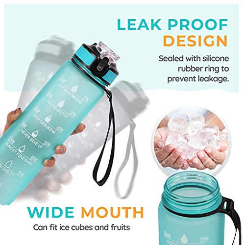 SOLARA Unbreakable Water Bottle with Motivational Time Marker, Sipper Bottle for Adults, Water bottle for Gym Office| Mobile app with Drinking water reminder | Cool Aqua Green - Image 5