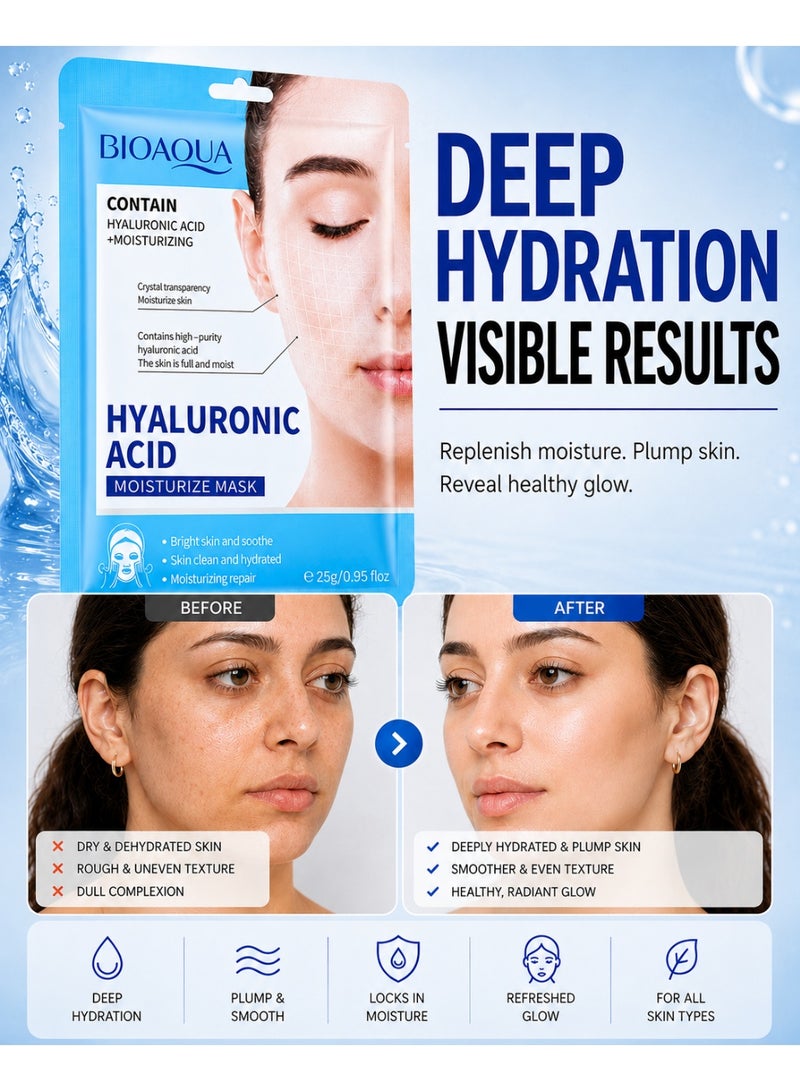 BIOAQUA 3-in-1 Facial Sheet Mask Combo, Hyaluronic Acid + Collagen + Retinol, Hydrating Firming Brightening Set | Daily Skincare All Skin Types | Pack of 3 | 25g Each - Image 4