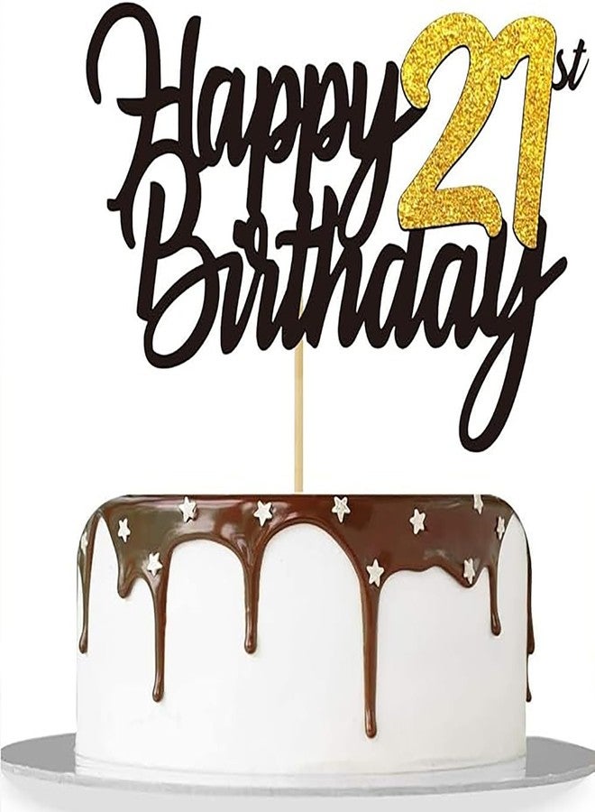 SAMOKA Happy 21st Birthday Cake Topper, 1 PCS Cheers to 21 Years Cake Pick, Decoration for 21st Party - Image 1