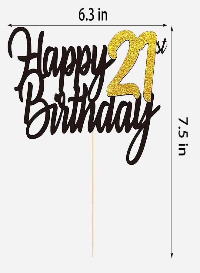 SAMOKA Happy 21st Birthday Cake Topper, 1 PCS Cheers to 21 Years Cake Pick, Decoration for 21st Party - Image 2