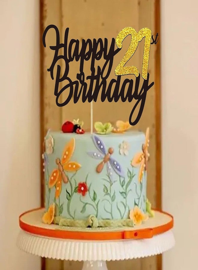 SAMOKA Happy 21st Birthday Cake Topper, 1 PCS Cheers to 21 Years Cake Pick, Decoration for 21st Party - Image 3