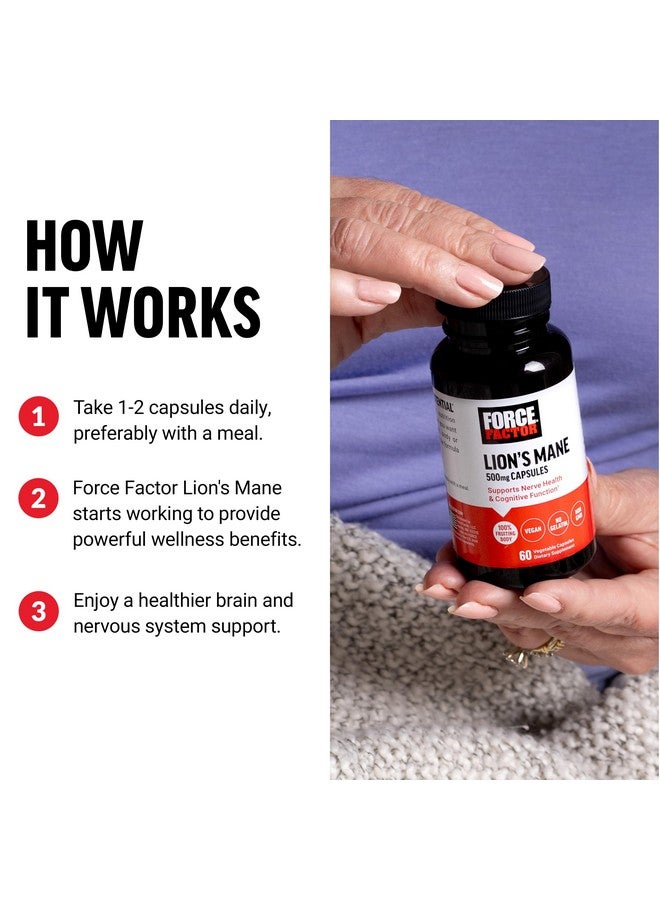فوريس فاكتور كبسولات مكمل Lion's Mane من Force Factor، مكمل للذاكرة والتركيز، يدعم صحة الأعصاب والوظائف الإدراكية، مصنوع من جسم ثمري 100%، نباتي، بدون جيلاتين، غير معدّل وراثيًا، 60 كبسولة نباتية - Image 4