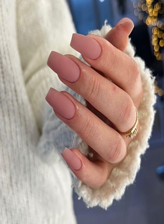 KXAMELIE Matte Pink Press on Nails Long Square, KXAMELIE Medium Coffin Nails Press ons Long Glue on Nails Natural Thick Fake Long Nails Acrylic Nails Reusable 24 Fake Nails Solid Color False Nails for Women - Image 3