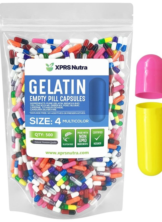 XPRS Nutra Size 4 Empty Capsules - 500 Count Small Empty Gelatin Capsules - Empty Pill Capsules for DIY Capsule Filling - Bovine Pill Capsules Empty Gel Caps - Image 1